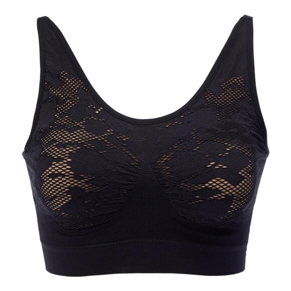 Rhonda Shear Ahh Bra with Adjustable Straps and Lace Detail Large Black 229.14 - Picture 1 of 8